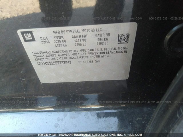 1G11C5SL5FF282943 - 2015 CHEVROLET MALIBU 1LT 黑色 照片 9