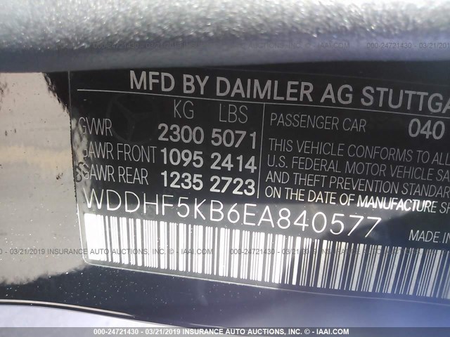 WDDHF5KB6EA840577 - 2014 MERCEDES-BENZ E 350 BLACK photo 9