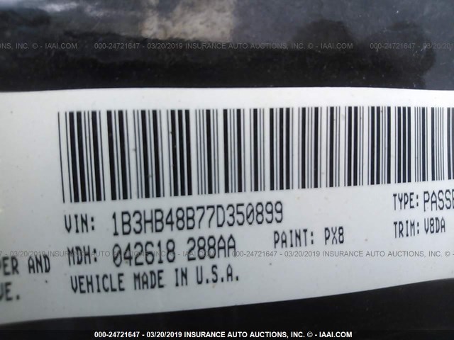 1B3HB48B77D350899 - 2007 DODGE CALIBER SXT BLACK photo 9