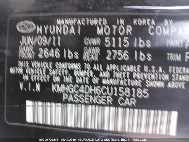 KMHGC4DH6CU158185 - 2012 HYUNDAI GENESIS 5.0L BLACK photo 9