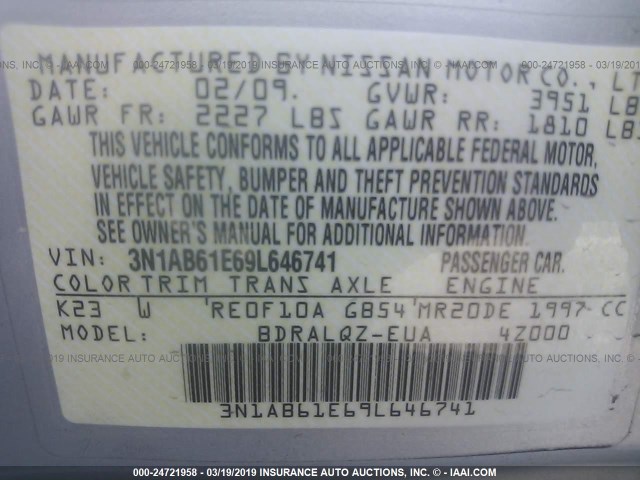 3N1AB61E69L646741 - 2009 NISSAN SENTRA 2.0/2.0S/2.0SL SILVER photo 9