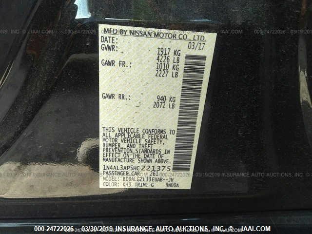 1N4AL3AP5HC221375 - 2017 NISSAN ALTIMA 2.5/S/SV/SL/SR BLACK photo 9