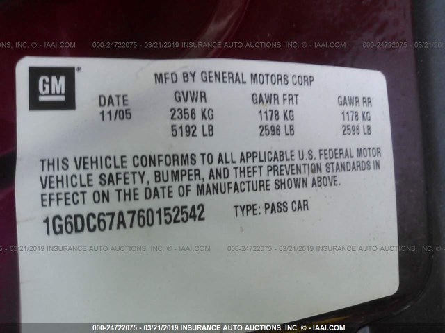 1G6DC67A760152542 - 2006 CADILLAC STS RED photo 9