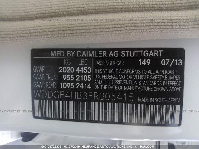 WDDGF4HB3ER305415 - 2014 MERCEDES-BENZ C 250 WHITE photo 9