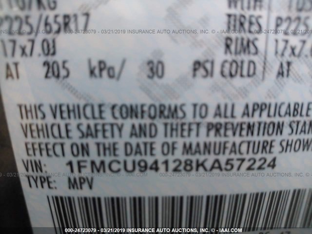 1FMCU94128KA57224 - 2008 FORD ESCAPE LIMITED GRAY photo 9