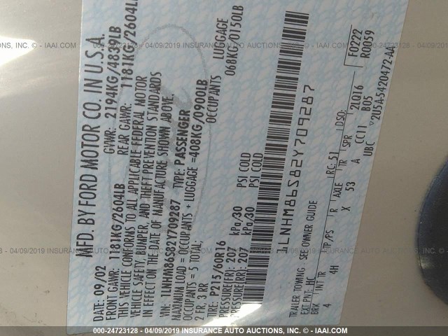 1LNHM86S82Y709287 - 2002 LINCOLN LS 棕色 照片 9