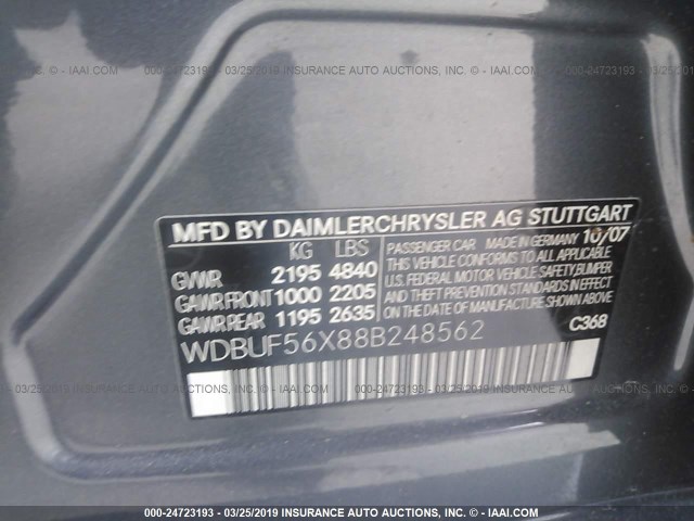 WDBUF56X88B248562 - 2008 MERCEDES-BENZ E 350 GRAY photo 9