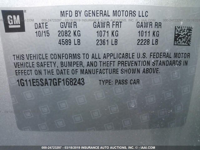 1G11E5SA7GF168243 - 2016 CHEVROLET MALIBU LIMITED LTZ SILVER photo 9