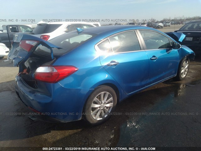 KNAFX4A89F5349071 - 2015 KIA FORTE EX BLUE photo 4