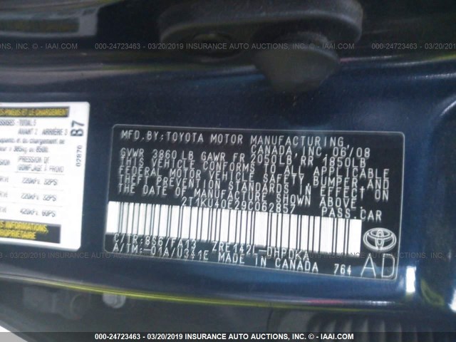 2T1KU40E29C062857 - 2009 TOYOTA COROLLA MATRIX  BLUE photo 9
