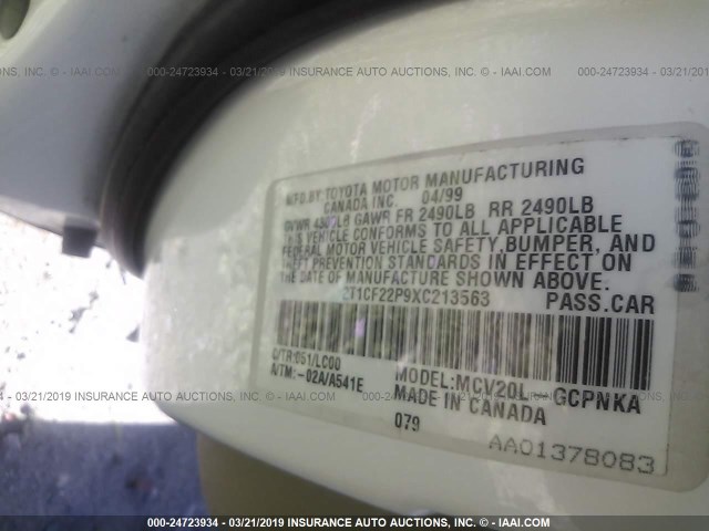 2T1CF22P9XC213563 - 1999 TOYOTA CAMRY SOLARA SE/SLE თეთრი ფოტო 9