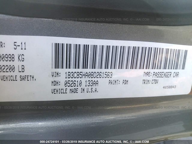 1B3CB5HA0BD261563 - 2011 DODGE CALIBER HEAT GRAY photo 9