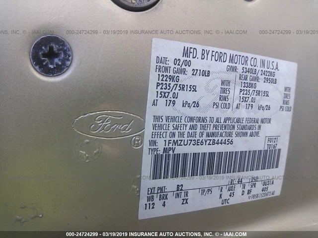 1FMZU73E6YZB44456 - 2000 FORD EXPLORER XLT GOLD photo 9