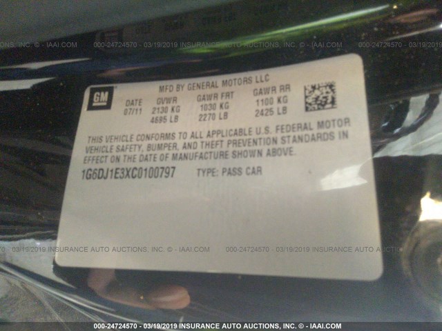 1G6DJ1E3XC0100797 - 2012 CADILLAC CTS PERFORMANCE COLLECTION Черный фото 9