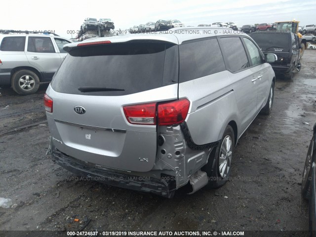 KNDMB5C13G6144274 - 2016 KIA SEDONA LX SILVER photo 4