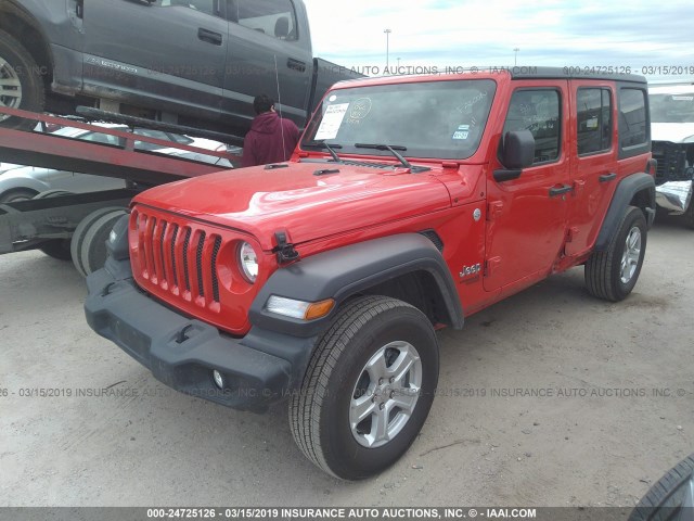 1C4HJXDN0KW562043 - 2019 JEEP 4 DOOR  RED photo 2