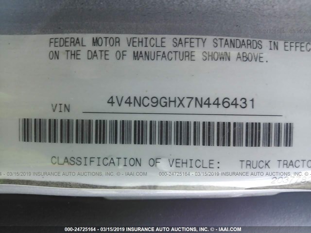 4V4NC9GHX7N446431 - 2007 VOLVO VN GRAY photo 9