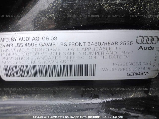 WAUSF78K59N025429 - 2009 AUDI A4 PREMIUM PLUS BLACK photo 9