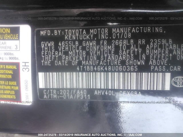 4T1BB46K48U060365 - 2008 TOYOTA CAMRY HYBRID BLACK photo 9