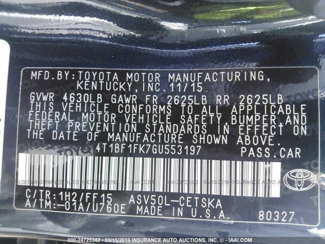 4T1BF1FK7GU553197 - 2016 TOYOTA CAMRY LE/XLE/SE/XSE BLACK photo 9