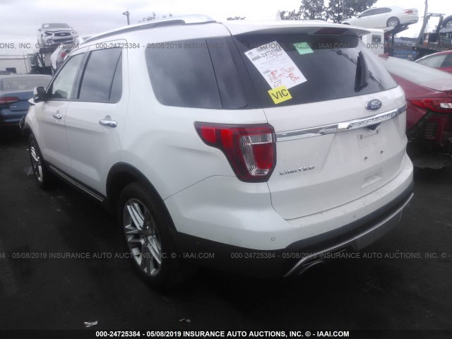 1FM5K7F83HGD56057 - 2017 FORD EXPLORER LIMITED WHITE photo 3