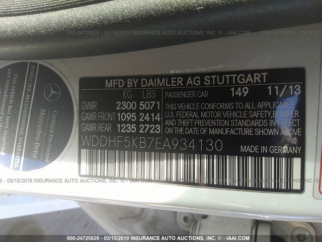 WDDHF5KB7EA934130 - 2014 MERCEDES-BENZ E 350 WHITE photo 9