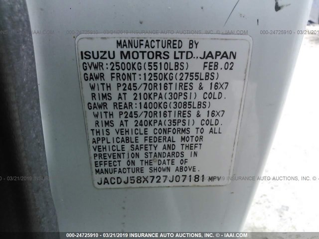 JACDJ58X727J07181 - 2002 ISUZU TROOPER S/LS/LIMITED 白色 照片 9