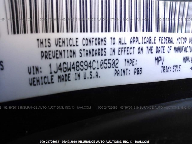 1J4GW48S94C105502 - 2004 JEEP GRAND CHEROKEE LAREDO/COLUMBIA/FREEDOM 蓝色 照片 9