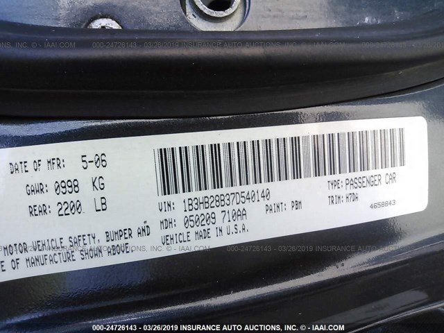 1B3HB28B37D540140 - 2007 DODGE CALIBER BLUE photo 9