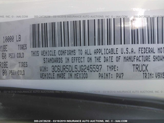3C6UR5DL5JG245597 - 2018 RAM 2500 SLT Ağ foto 9