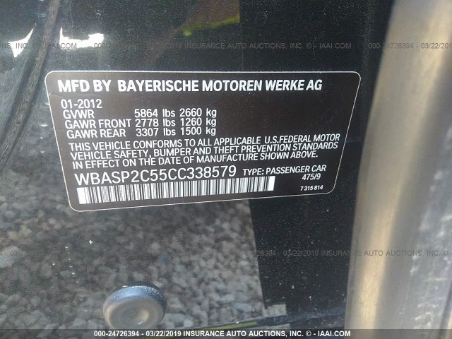 WBASP2C55CC338579 - 2012 BMW 535 XIGT BLACK photo 9