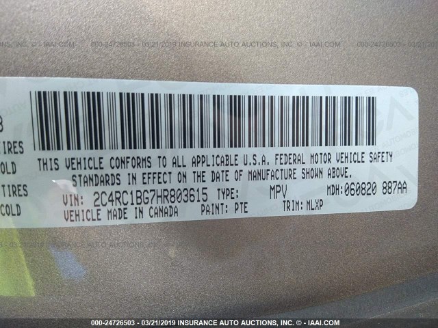 2C4RC1BG7HR803615 - 2017 CHRYSLER PACIFICA TOURING L 锡色 照片 9