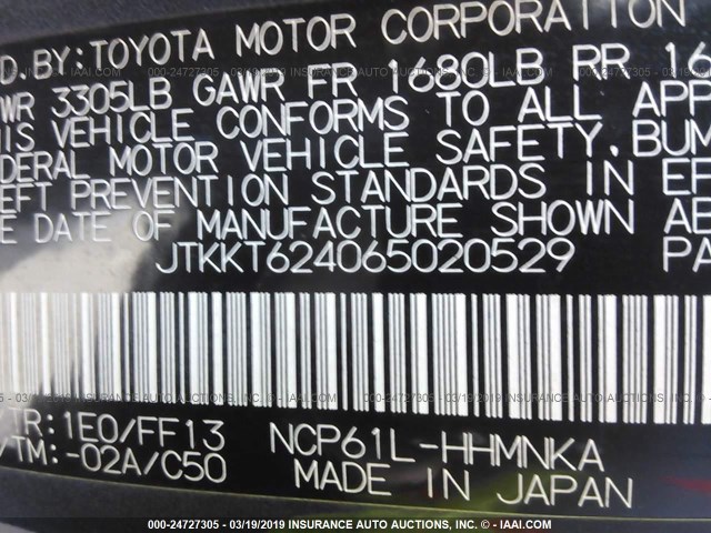 JTKKT624065020529 - 2006 TOYOTA SCION XA GRAY photo 9