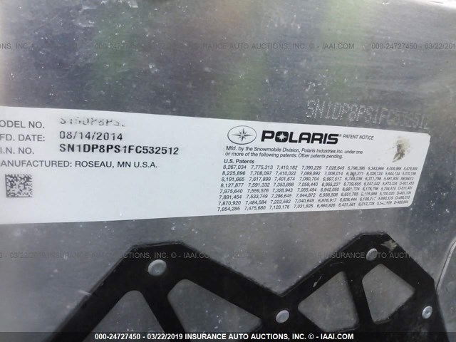 SN1DP8PS1FC532512 - 2015 POLARIS RMK 800 WHITE photo 9