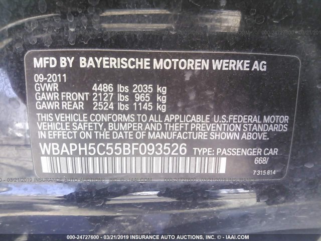 WBAPH5C55BF093526 - 2011 BMW 328 I SULEV BLACK photo 9