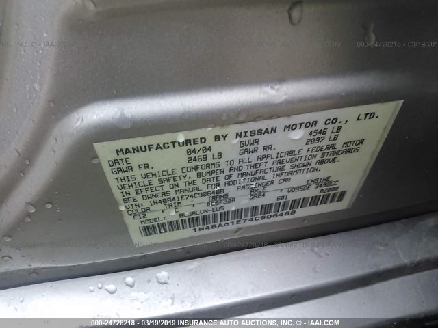 1N4BA41E74C906468 - 2004 NISSAN MAXIMA SE/SL TAN photo 9