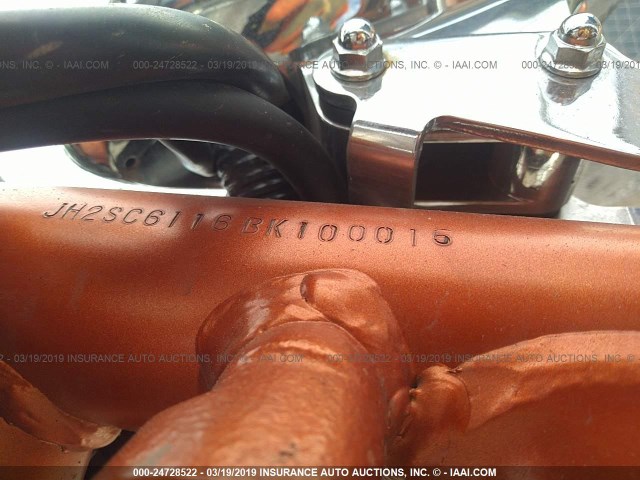 JH2SC6116BK100015 - 2011 HONDA VT1300 CX ORANGE photo 10