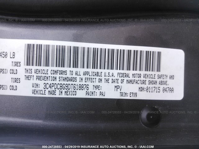 3C4PDCBG9DT618876 - 2013 DODGE JOURNEY SXT GRAY photo 9