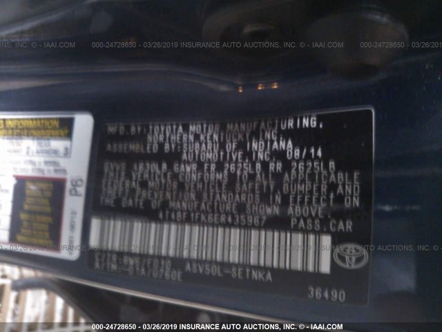 4T4BF1FK6ER435967 - 2014 TOYOTA CAMRY L/SE/LE/XLE 蓝色 照片 9