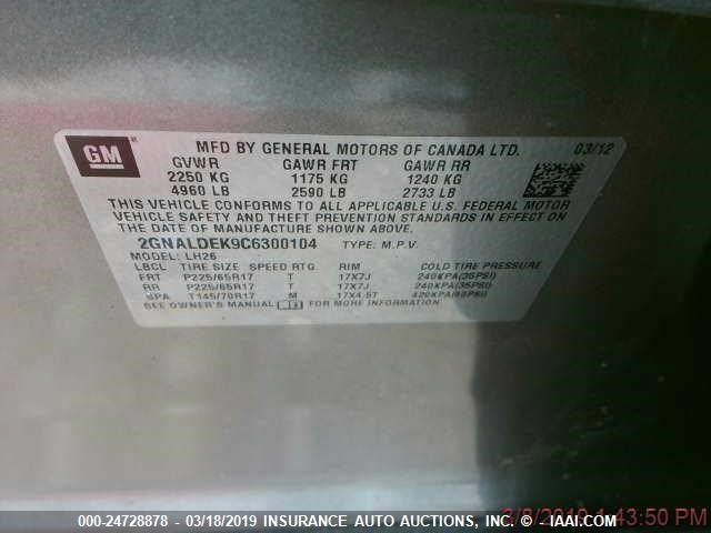 2GNALDEK9C6300104 - 2012 CHEVROLET EQUINOX LT Unknown photo 9