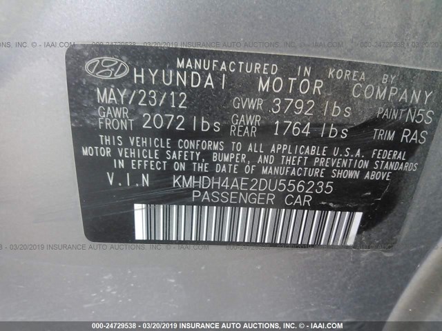 KMHDH4AE2DU556235 - 2013 HYUNDAI ELANTRA GLS/LIMITED SILVER photo 9