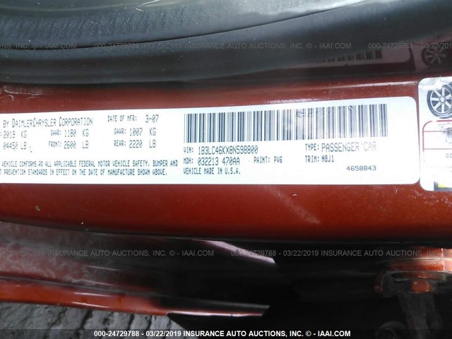 1B3LC46KX8N598800 - 2008 DODGE AVENGER SE ORANGE photo 9