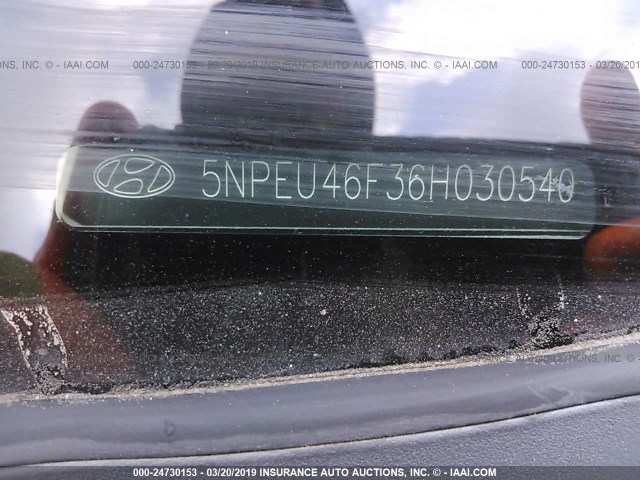 5NPEU46F36H030540 - 2006 HYUNDAI SONATA GLS/LX BLACK photo 9