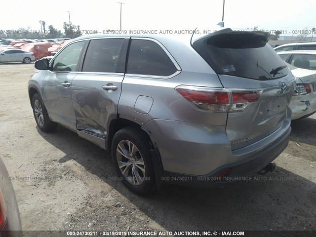 5TDBKRFH2FS196243 - 2015 TOYOTA HIGHLANDER LE/LE PLUS SILVER photo 3