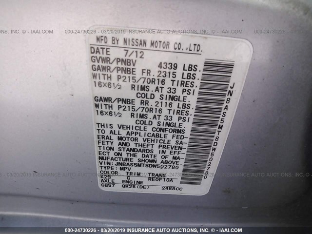 JN8AS5MT8DW502780 - 2013 NISSAN ROGUE S/SV GRAY photo 9