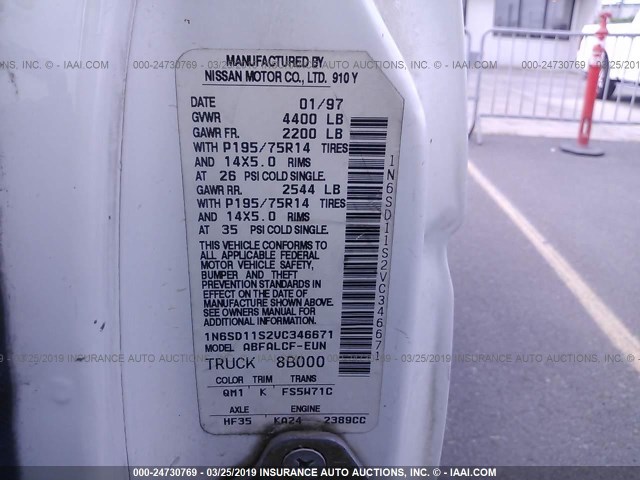 1N6SD11S2VC346671 - 1997 NISSAN TRUCK XE WHITE photo 9