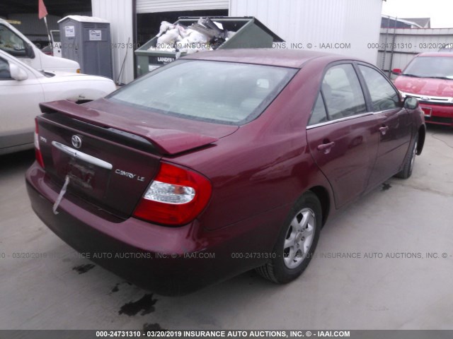 4T1BE32K03U169678 - 2003 TOYOTA CAMRY LE/XLE/SE RED photo 4