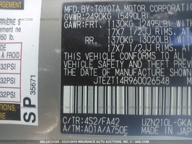 JTEZT14R960026548 - 2006 TOYOTA 4RUNNER SR5/SPORT BROWN photo 9