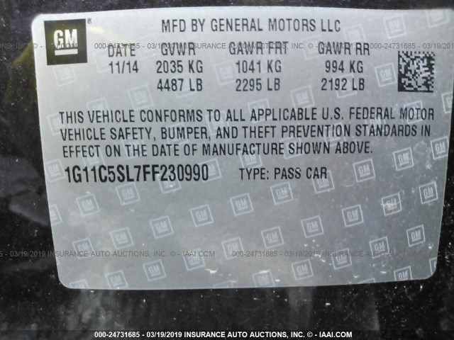 1G11C5SL7FF230990 - 2015 CHEVROLET MALIBU 1LT 紫色 照片 9