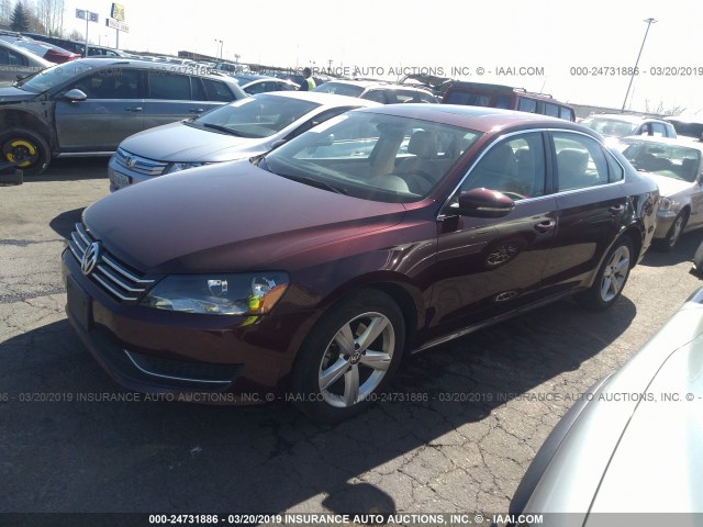 1VWBP7A32CC101787 - 2012 VOLKSWAGEN PASSAT SE MAROON photo 2